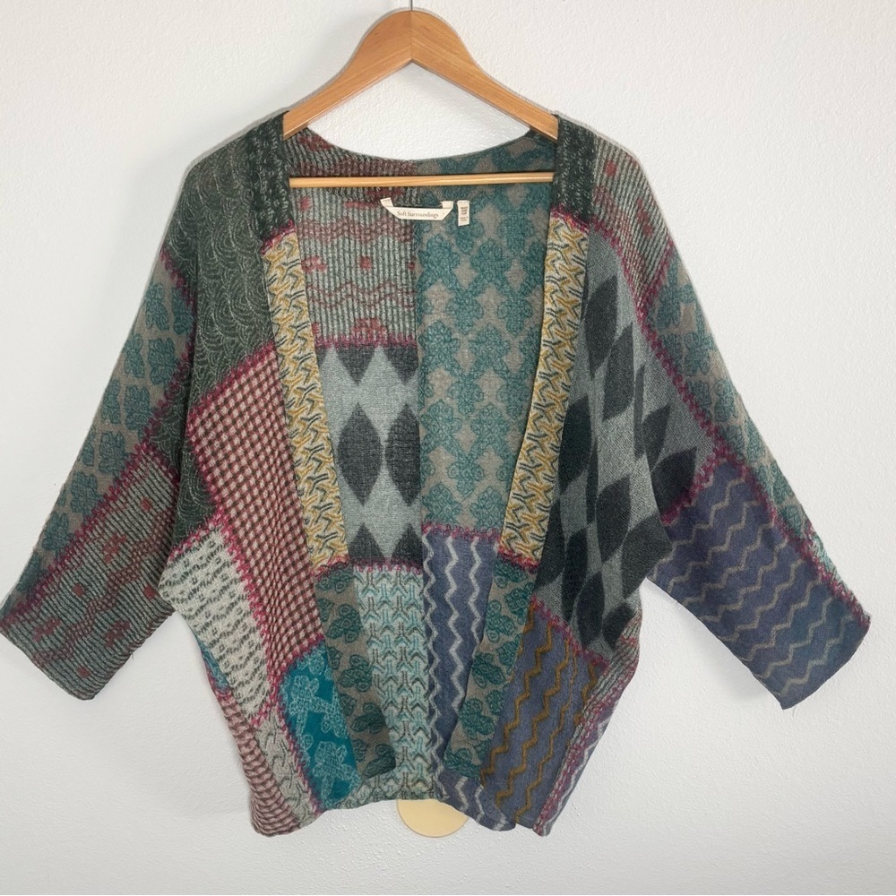 Soft Surroundings Wool Patchwork Boho Kimono Card… - image 1
